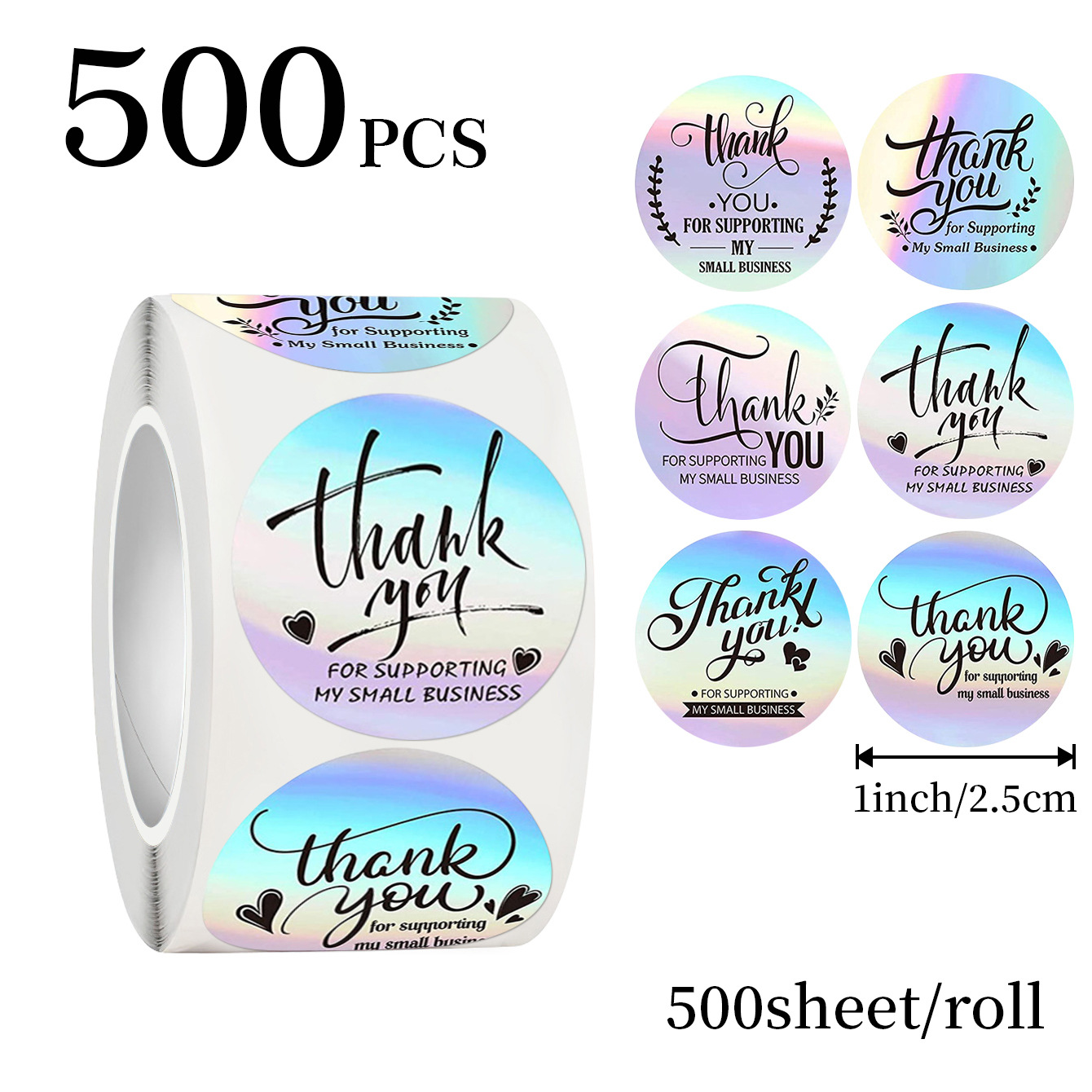 Wedding Souvenir - JCAC 500 sztuk/rolka 1-calowe holograficzne naklejki