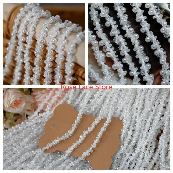 Bridal Sash Ribbon - 3 jardy perłowej koronki, perłowa wstążka,