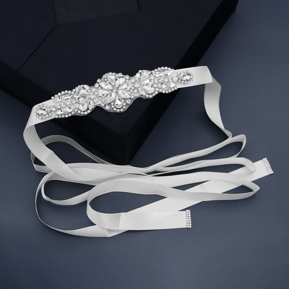 Bridal Sash Ribbon - Słodkie srebrne sukienki satynowe z paskiem
