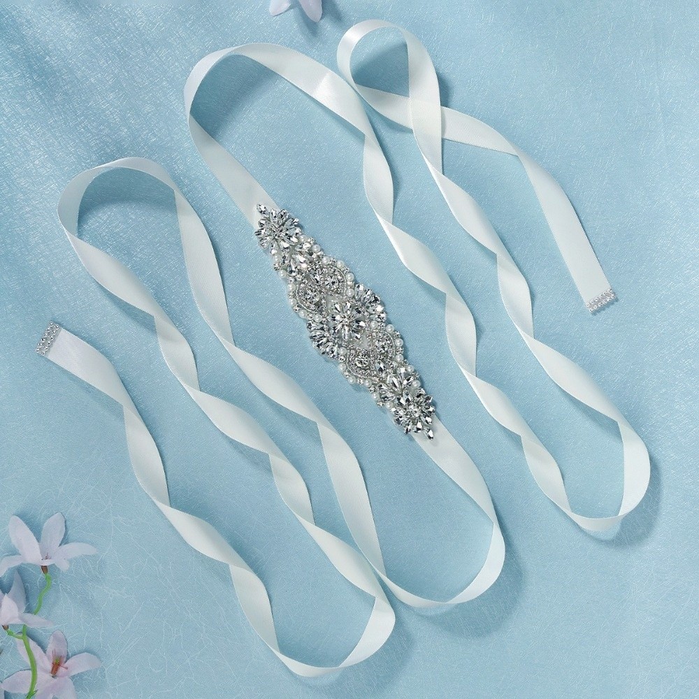 Pasek ślubny z wstążką, srebrn – Bridal Sash Ribbon recenzja i cena